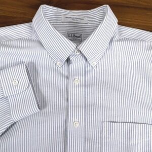 LLBean Wrinkle Resistant Trim Fit Blue Stripe Button Down Shirt Cotton 16.5 35